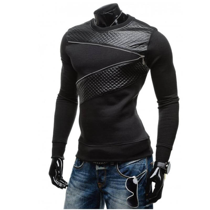 Men's Leather Zipper Sweatshirt -, Sweater , Drestiny , 4XL, 5XL, Australia, Black, Blue, Canada, FR, Grey, L, LightGrey, M, MidnightBlue, New Zealand, OliveDrab, Orange, Pullovers, Red, Sweatshirts, United Kingdom, United States, White, XL, XXL, XXXL , Drestiny , www.shopdrestiny.com