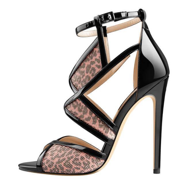 Women's Glitter Cut Out High Heels With Ankle Strap -, High Heels , Drestiny , 10, 11, 12, 13, 14, 15, 5, 6, 7, 8, 9, 9.5, Australia, Black, Brown, Gold, Heels, High Heels, Leopard, Light Blue, Sandals, Silver, Stilettos, United Kingdom, United States , Drestiny , www.shopdrestiny.com