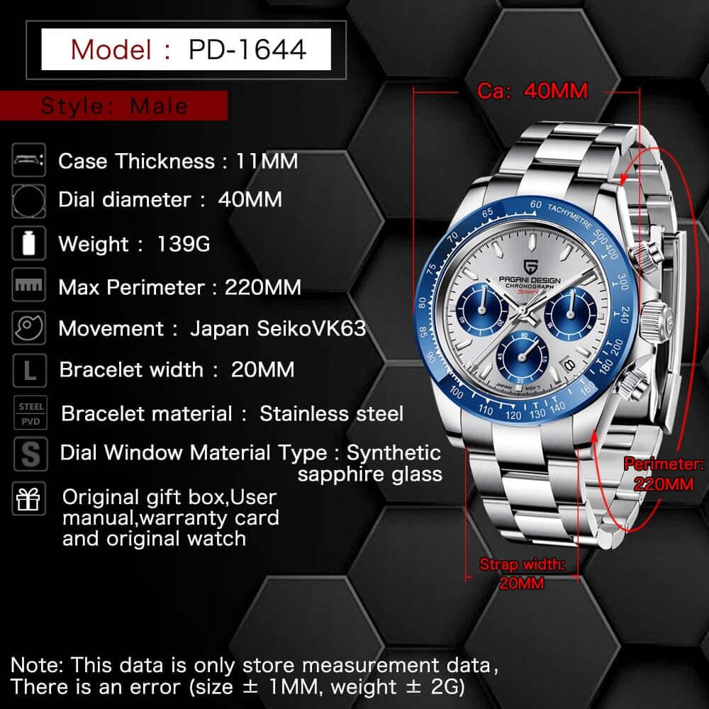 Men's Sapphire Stainless Steel Luxury PAGANI Watch (Identical To The Rolex Daytona!) -, Watches , Drestiny , Australia, Black, Blue, Canada, Green, New Zealand, Silver, United Kingdom, United States, Watches, White , Drestiny , www.shopdrestiny.com