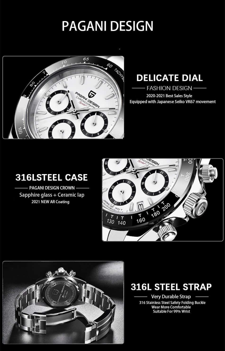 Men's Sapphire Stainless Steel Luxury PAGANI Watch (Identical To The Rolex Daytona!) -, Watches , Drestiny , Australia, Black, Blue, Canada, Green, New Zealand, Silver, United Kingdom, United States, Watches, White , Drestiny , www.shopdrestiny.com