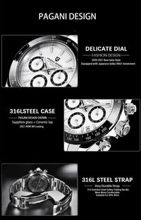 Thumbnail for Men's Sapphire Stainless Steel Luxury PAGANI Watch (Identical To The Rolex Daytona!) -, Watches , Drestiny , Australia, Black, Blue, Canada, Green, New Zealand, Silver, United Kingdom, United States, Watches, White , Drestiny , www.shopdrestiny.com