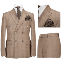 Thumbnail for Men's Double Breasted 2 Piece Plaid Suit -, Suit , Drestiny , 4XL, Australia, Canada, Dark Blue, Dress Pants, Jackets, L, M, New Zealand, S, Suits, Tan, United Kingdom, United States, XL, XS, XXL, XXXL , Drestiny , www.shopdrestiny.com