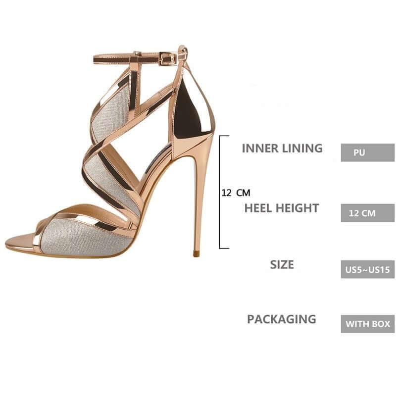 Women's Glitter Cut Out High Heels With Ankle Strap -, High Heels , Drestiny , 10, 11, 12, 13, 14, 15, 5, 6, 7, 8, 9, 9.5, Australia, Black, Brown, Gold, Heels, High Heels, Leopard, Light Blue, Sandals, Silver, Stilettos, United Kingdom, United States , Drestiny , www.shopdrestiny.com