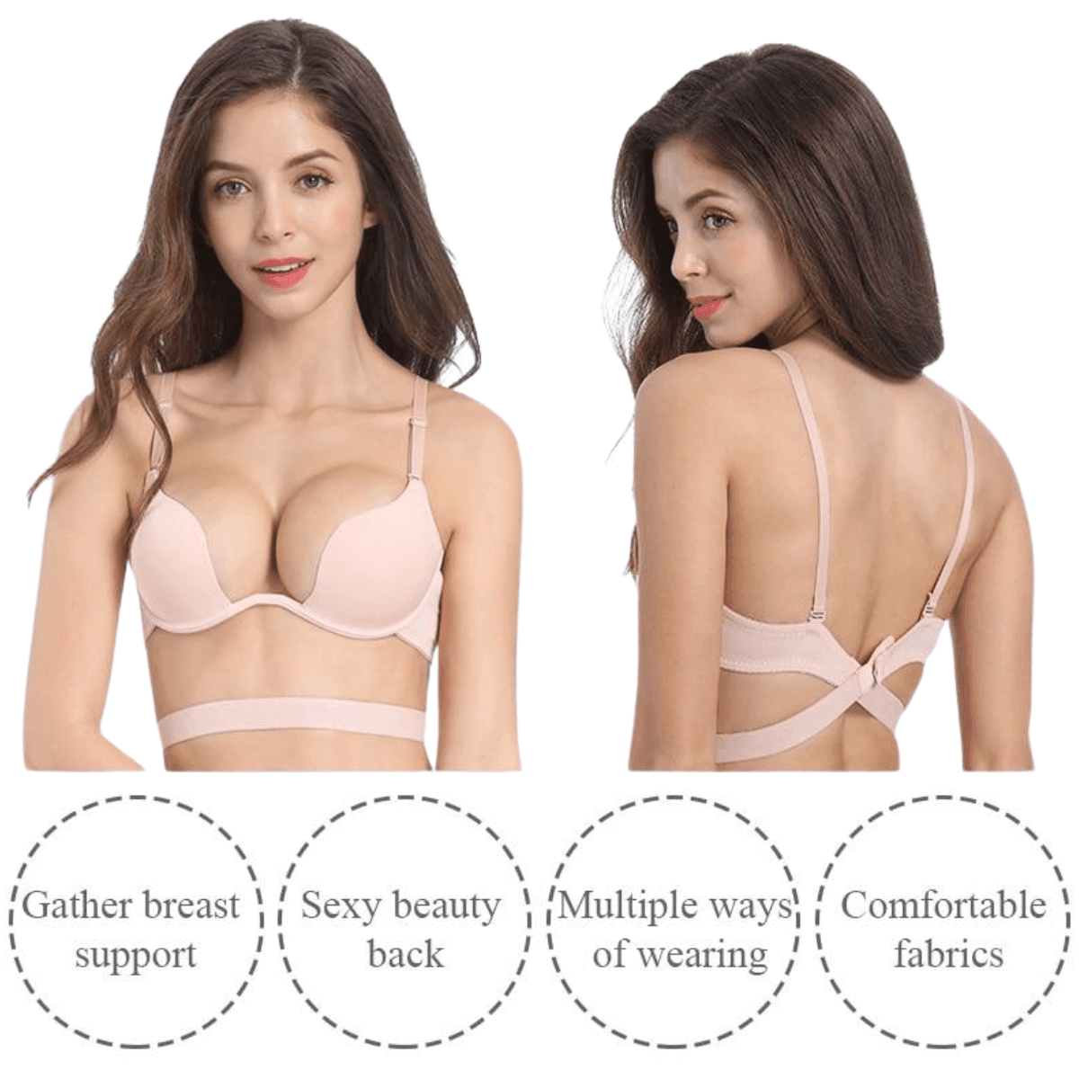 Women's Deep U Low Cut Push Up Bra -, Bras , Drestiny , Australia, Black, Bras, Canada, Gender_Women, New Zealand, Purple, United Kingdom, United States, Wheat, White , Drestiny , www.shopdrestiny.com