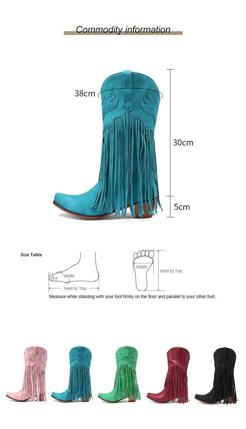 Women's Embroidered Tassel Mid-Calf Western Boots -, Boots , Drestiny , 10, 10.5, 4, 5, 6, 6.5, 7.5, 8.5, 9, 9.5, Australia, Black, Blue, Boots, Dark Red, Green, Teal, United Kingdom, United States, Wine Red , Drestiny , www.shopdrestiny.com