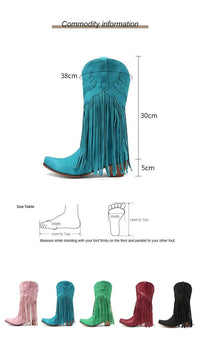 Thumbnail for Women's Embroidered Tassel Mid-Calf Western Boots -, Boots , Drestiny , 10, 10.5, 4, 5, 6, 6.5, 7.5, 8.5, 9, 9.5, Australia, Black, Blue, Boots, Dark Red, Green, Teal, United Kingdom, United States, Wine Red , Drestiny , www.shopdrestiny.com