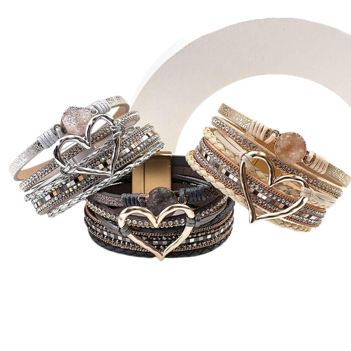 Women's Leather Hollow Heart Charm Bracelets -, Bracelet , Drestiny , Australia, Beige, Black, Bracelets, Brown, Canada, Coffee, Dark Blue, Dark Grey, Dark Olive Green, Gender_Women, Gold, Green, Grey, Khaki, Light Blue, Navy, New Zealand, Pink, Purple, Red, Silver, United Kingdom, United States, White, Wine Red , Drestiny , www.shopdrestiny.com