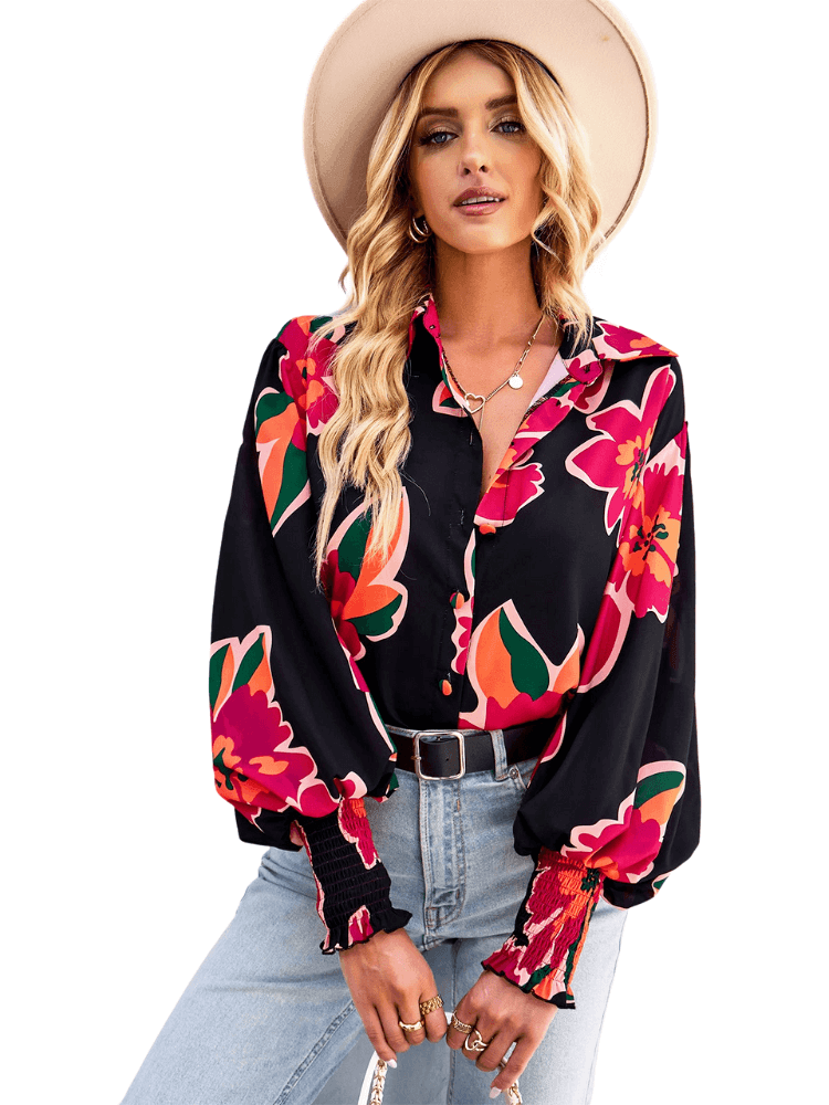 Women's Long Puff Sleeved Blouses -, Blouses , Drestiny , Apricot, Australia, Black, Blouses, Blue, Casual Shirts, Deep Pink, Dress Shirts, Green, L, Long Sleeves, M, New Zealand, Red, S, United Kingdom, United States, XL , Drestiny , www.shopdrestiny.com