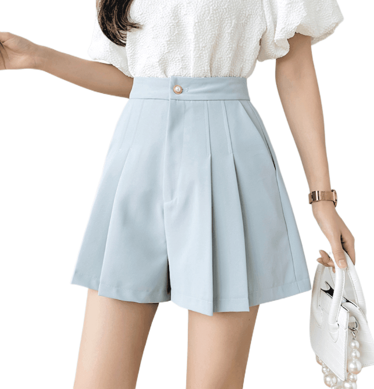 Women's Pleated High Waist Shorts -, Shorts , Drestiny , Australia, Black, Canada, FR, L, Light Blue, M, S, Shorts, United Kingdom, United States, White, XL , Drestiny , www.shopdrestiny.com