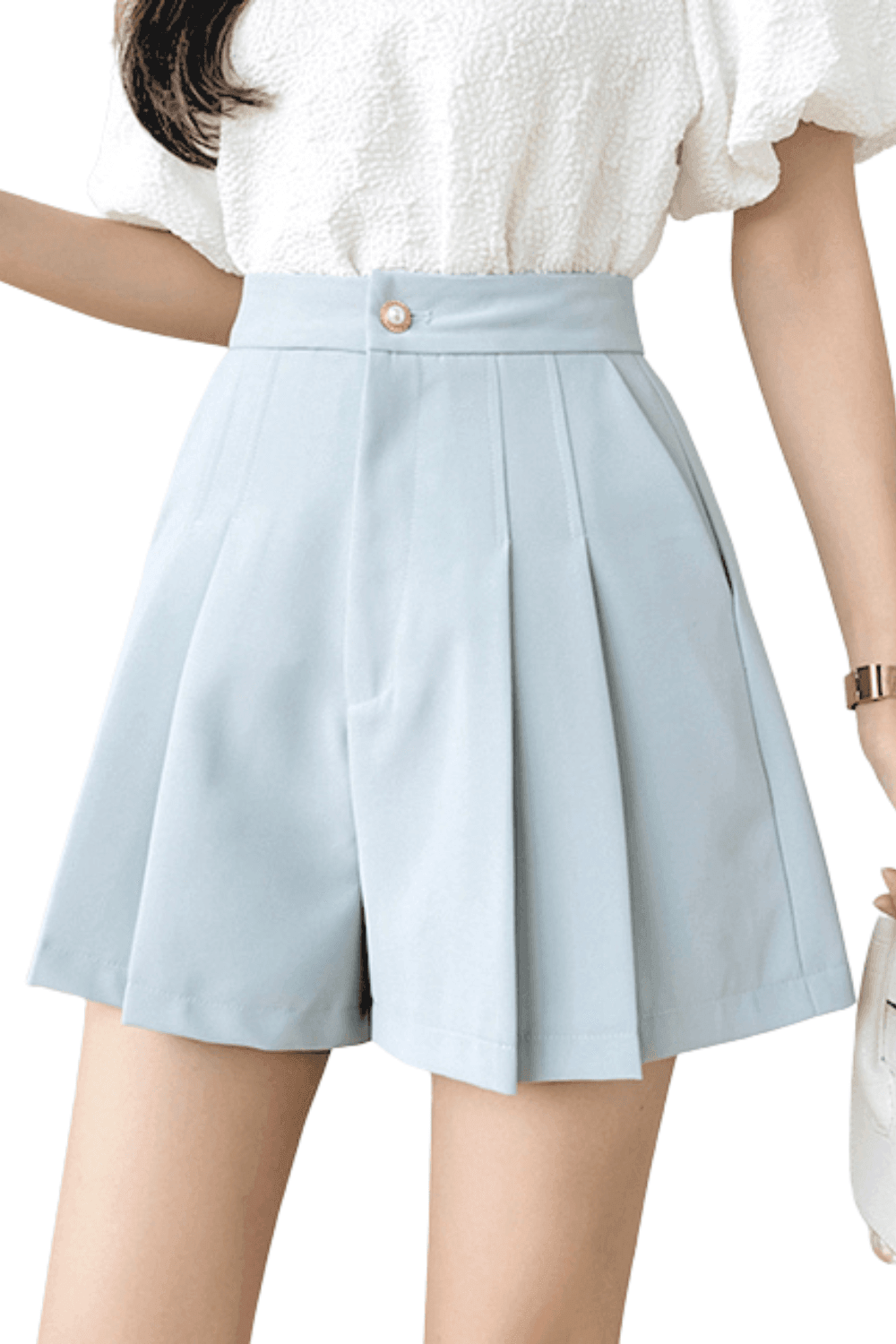 Women's Pleated High Waist Shorts -, Shorts , Drestiny , Australia, Black, Canada, FR, L, Light Blue, M, S, Shorts, United Kingdom, United States, White, XL , Drestiny , www.shopdrestiny.com