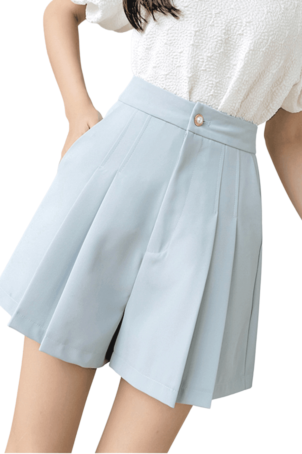 Women's Pleated High Waist Shorts -, Shorts , Drestiny , Australia, Black, Canada, FR, L, Light Blue, M, S, Shorts, United Kingdom, United States, White, XL , Drestiny , www.shopdrestiny.com