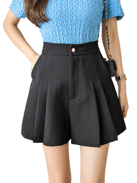 Women's Pleated High Waist Shorts -, Shorts , Drestiny , Australia, Black, Canada, FR, L, Light Blue, M, S, Shorts, United Kingdom, United States, White, XL , Drestiny , www.shopdrestiny.com