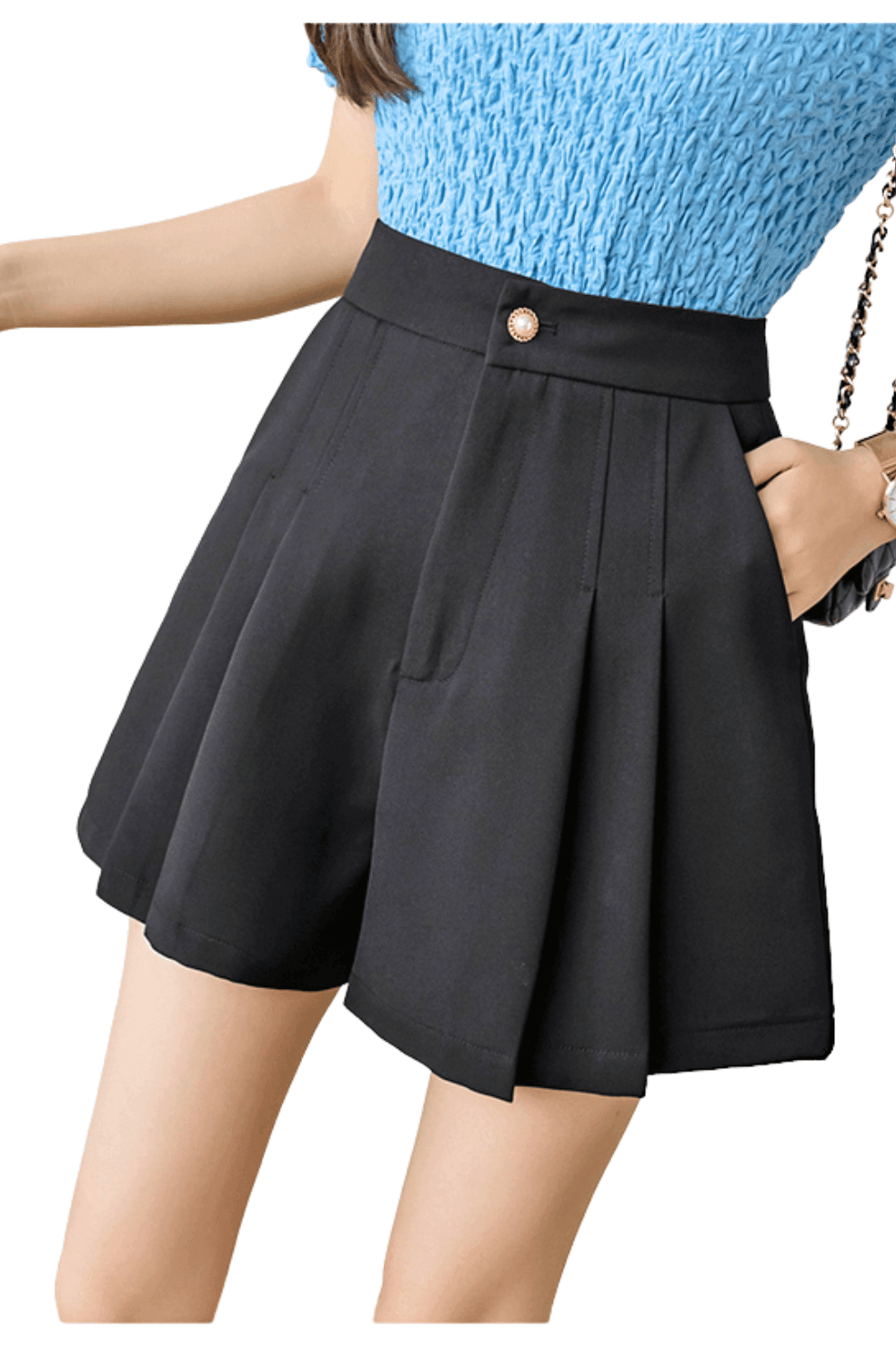 Women's Pleated High Waist Shorts -, Shorts , Drestiny , Australia, Black, Canada, FR, L, Light Blue, M, S, Shorts, United Kingdom, United States, White, XL , Drestiny , www.shopdrestiny.com